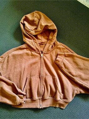 Brandy Melville Cropped Zip Hoodie - Brown